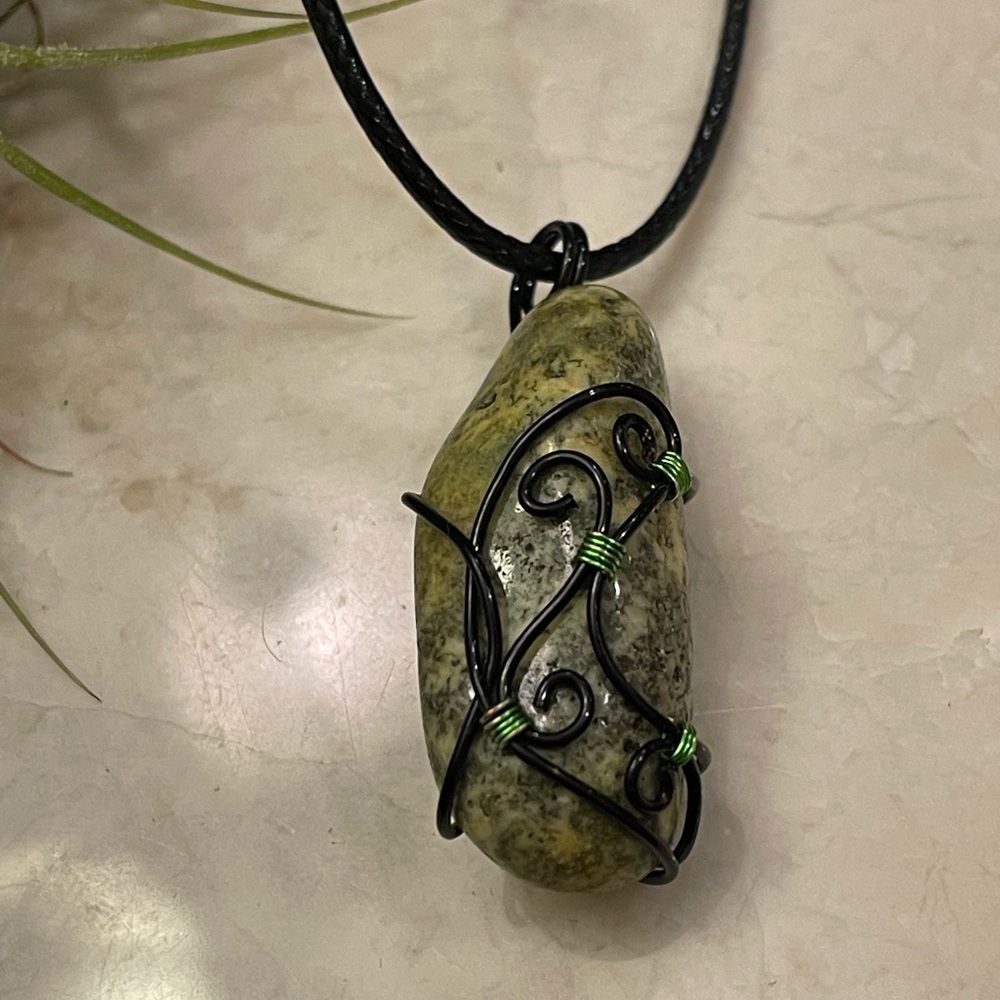 Heal is an Artistic Green Serpentine Stone Pendant